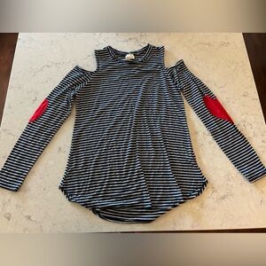 Navy and White Striped Top with heart patches